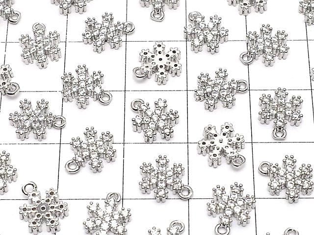 Metal parts Snow Crystal Charm w/CZ Silver color 2pcs