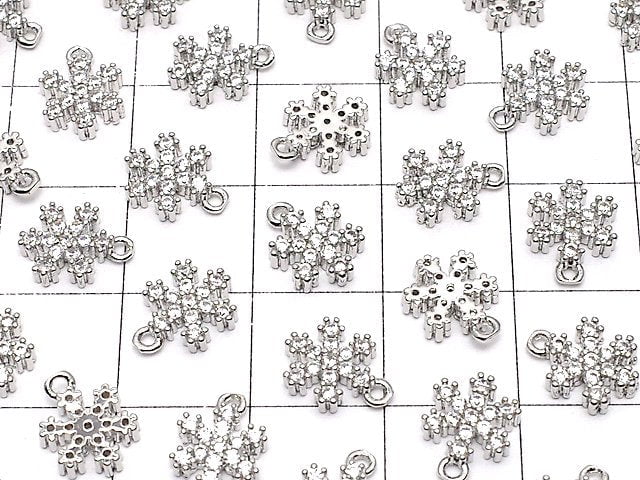 Metal Parts Snow Crystal Charm w / CZ Silver Color 2 pcs