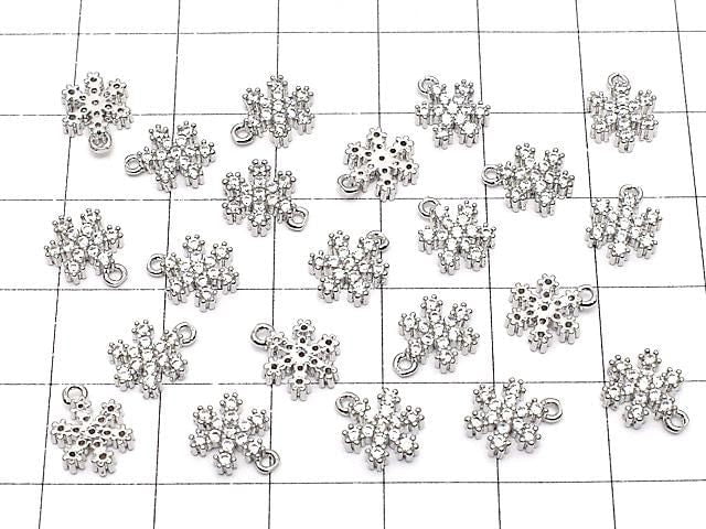 Metal parts Snow Crystal Charm w/CZ Silver color 2pcs