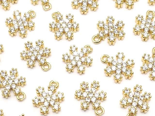 Metal parts Snow Crystal Charm w/CZ Gold color 2pcs