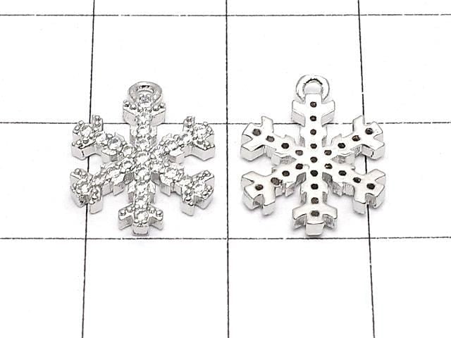 Metal Snow Crystal Charm, 14x11mm, Silver Color (with CZ), 1pc