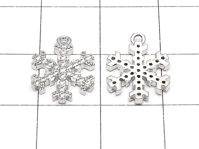 Metal Parts Snow Crystal Charm 15x11mm Silver Color (with CZ) 1pc