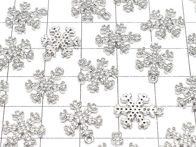 Metal Snow Crystal Charm, 14x11mm, Silver Color (with CZ), 1pc