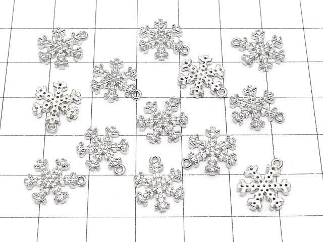 Metal Snow Crystal Charm, 14x11mm, Silver Color (with CZ), 1pc