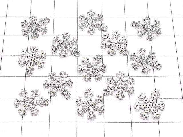 Metal Parts Snow Crystal Charm 15x11mm Silver Color (with CZ) 1pc