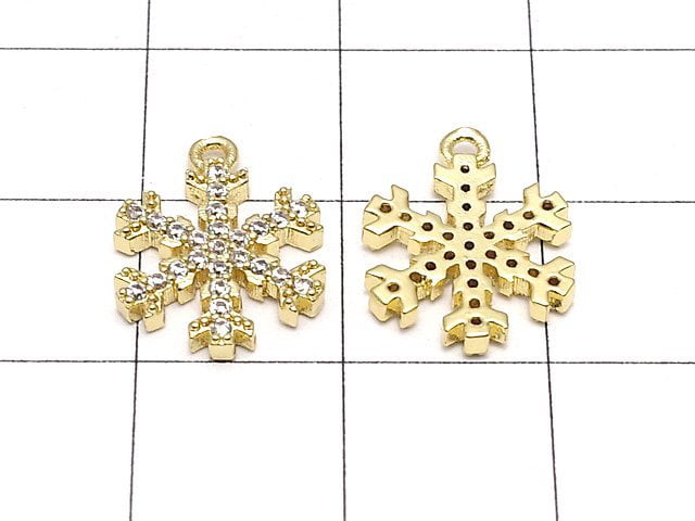 Metal Parts Snow Crystal Charm 14x11mm Gold Color (with CZ) 1pc