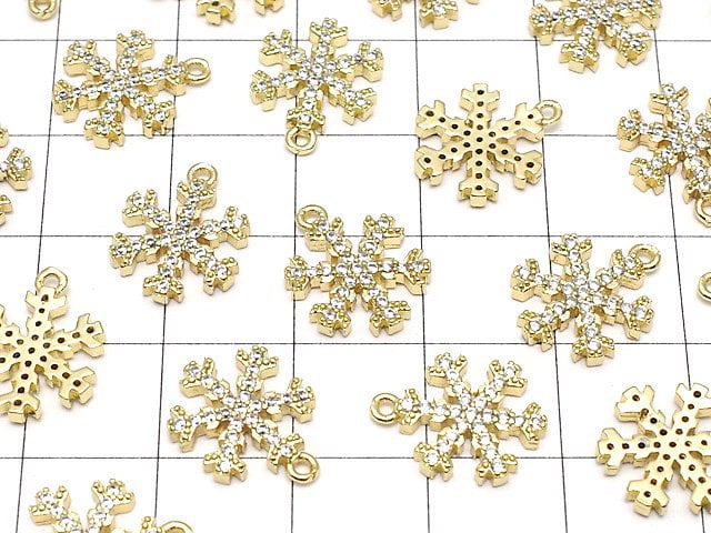 Metal Parts Snow Crystal Charm 14x11mm Gold Color (with CZ) 1pc