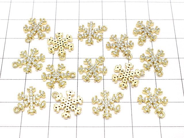 Metal Parts Snow Crystal Charm 14x11mm Gold Color (with CZ) 1pc