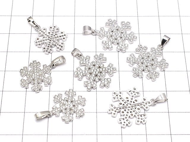 [Video] Metal Parts Snow Crystal Pendant w / CZ Silver Color [M] [L] 1 pc