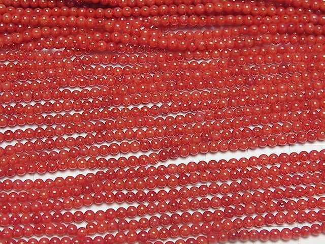 [Video] Red  Coral (Dyed) Round 2.5 mm 1strand beads (aprx. 15 inch / 38 cm)