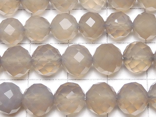 [Video] High Quality! Gray Onyx AAA 64Faceted Round 8mm half or 1strand beads (aprx.15inch/37cm)