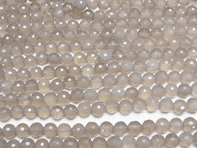 [Video] High Quality! Gray Onyx AAA 128 Faceted Round 6 mm 1strand beads (aprx.15 inch / 38 cm)
