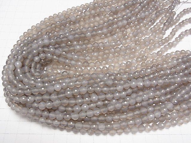 [Video] High Quality! Gray Onyx AAA 128 Faceted Round 6 mm 1strand beads (aprx.15 inch / 38 cm)