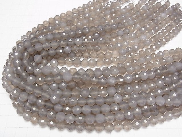 [Video]High Quality! Gray Onyx AAA 128Faceted Round 8mm half or 1strand beads (aprx.15inch/37cm)