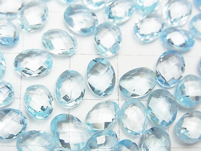 [Video] High Quality Sky Blue Topaz AAA Undrilled Faceted Oval 8x6x4mm 5 pcs