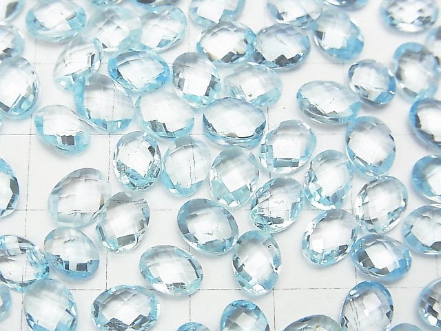 [Video] High Quality Sky Blue Topaz AAA Undrilled Faceted Oval 8x6x4mm 5 pcs