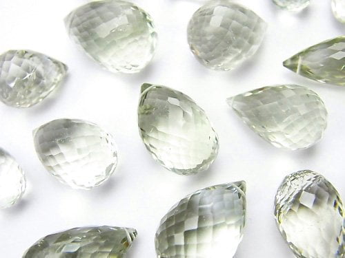 Drop, Faceted Briolette, Green Amethyst Gemstone Beads