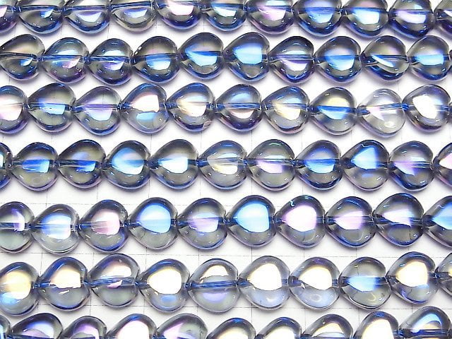 [Video] Blue Flash Crystal Vertical Hole Heart 10 x 10 x 5 mm half or 1 strand beads (aprx.15 inch / 36 cm)