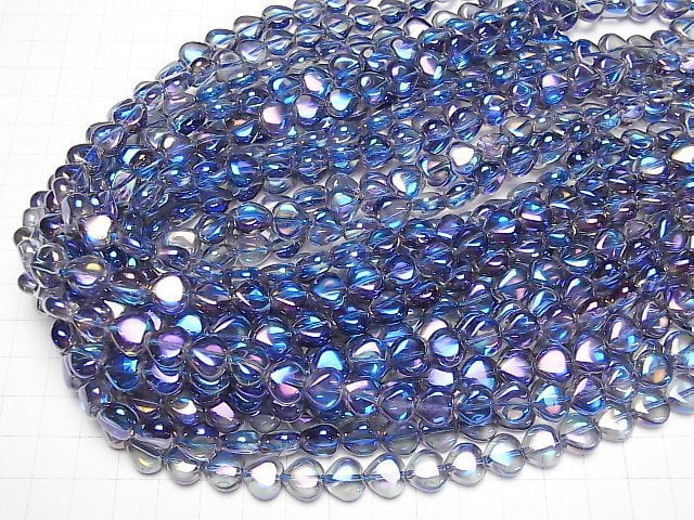 [Video] Blue Flash Crystal Vertical Hole Heart 10 x 10 x 5 mm half or 1 strand beads (aprx.15 inch / 36 cm)