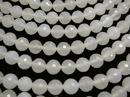 High Quality! White Chalcedony 128 Faceted Round 12 mm half or 1 strand beads (aprx.15 inch / 36 cm)