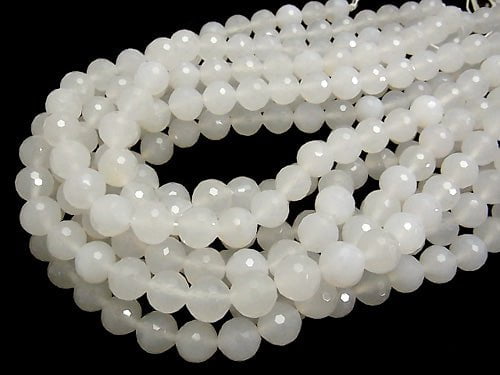 High Quality! White Chalcedony 128 Faceted Round 12 mm half or 1 strand beads (aprx.15 inch / 36 cm)