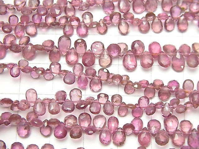 [Video] High Quality Pink Tourmaline AAA Pear shape Faceted Briolette half or 1strand beads (aprx.7inch / 18cm)