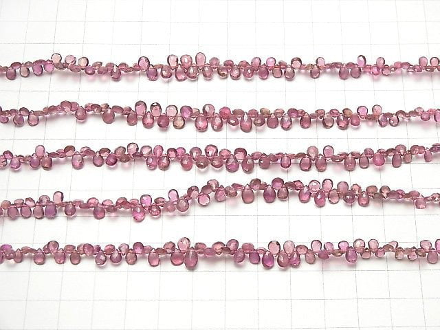 [Video] High Quality Pink Tourmaline AAA Pear shape Faceted Briolette half or 1strand beads (aprx.7inch / 18cm)