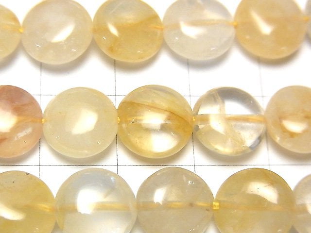 [Video] Yellow Hematite Quartz Coin 10x10x5mm 1strand beads (aprx.15inch / 37cm)