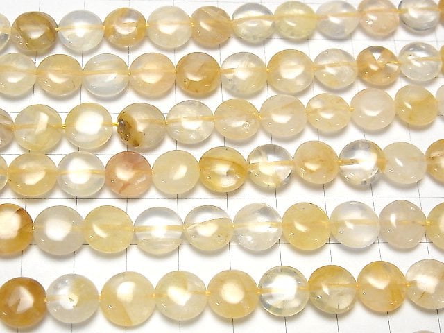 [Video] Yellow Hematite Quartz Coin 10x10x5mm 1strand beads (aprx.15inch / 37cm)