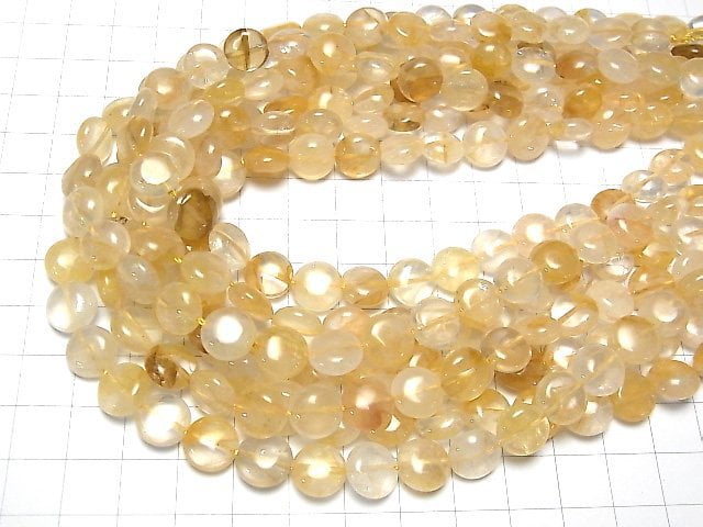 [Video] Yellow Hematite Quartz Coin 10x10x5mm 1strand beads (aprx.15inch / 37cm)