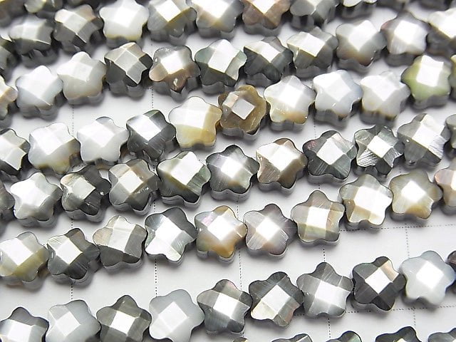 High quality Black Shell Flower (Faceted) 6 x 6 x 4 mm half or 1 strand beads (aprx.15 inch / 38 cm)