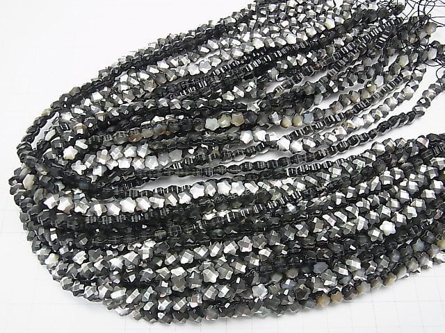 High quality Black Shell Flower (Faceted) 6 x 6 x 4 mm half or 1 strand beads (aprx.15 inch / 38 cm)