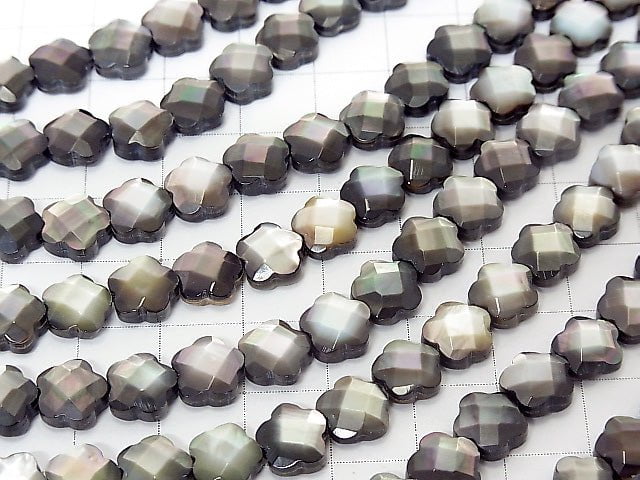 [Video] High Quality Black Shell Flower (Faceted) 8 x 8 x 4 mm half or 1 strand beads (aprx. 1.5 inch / 38 cm)