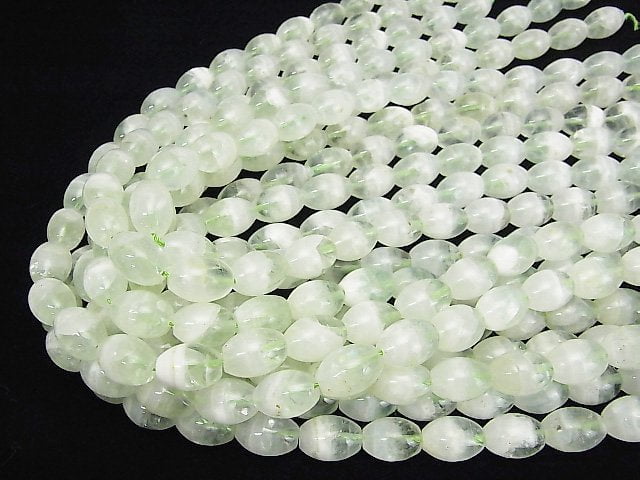 [Video] Green Fluorite Quartz Rice 14x10x10mm half or 1strand beads (aprx.15inch / 37cm)