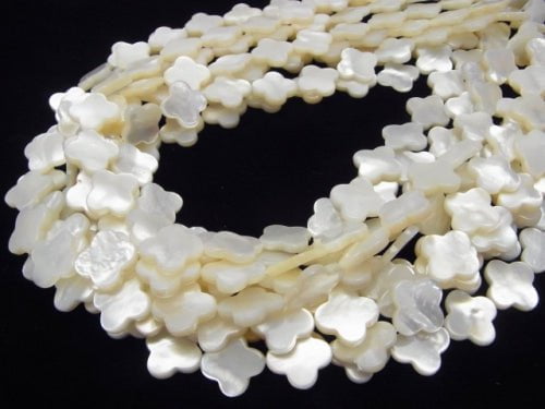 White Shell AAA Flower Motif 15x15x3mm 1/4 or 1strand beads (aprx.15inch/37cm)