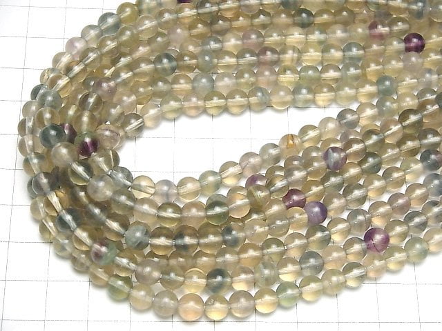 [Video] Multicolor Fluorite Yellow Round 6mm half or 1strand beads (aprx.15inch/38cm)