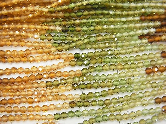 [Video] High Quality! Brown - Green Tourmaline AAA Faceted Round 2 mm half or 1 strand beads (aprx. 13 inch / 31 cm)