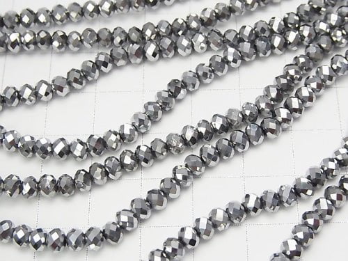 1strand $1.79! glass Beads Faceted Button Roundel 4 x 4 x 3 mm Silver 1 strand beads (aprx.18 inch / 44 cm)