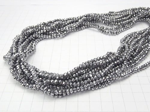 1strand $1.79! glass Beads Faceted Button Roundel 4 x 4 x 3 mm Silver 1 strand beads (aprx.18 inch / 44 cm)