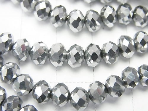 1strand $2.39! glass Beads Faceted Button Roundel 6 x 6 x 4 mm Silver 1 strand beads (aprx.17 inch / 42 cm)