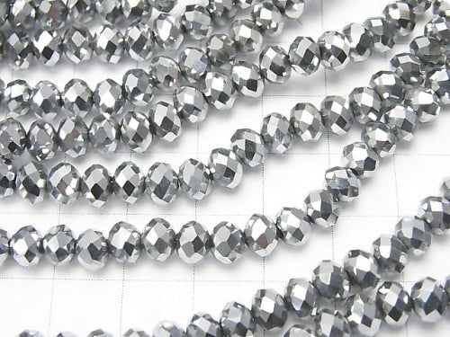 1strand $2.39! glass Beads Faceted Button Roundel 6 x 6 x 4 mm Silver 1 strand beads (aprx.17 inch / 42 cm)