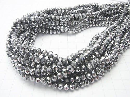 1strand $2.39! glass Beads Faceted Button Roundel 6 x 6 x 4 mm Silver 1 strand beads (aprx.17 inch / 42 cm)