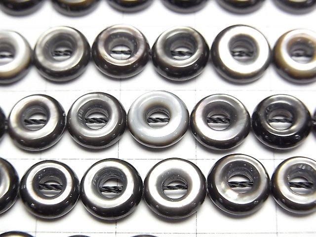 [Video] High quality black shell (Black-lip Oyster) AAA Coin (donut) 8x8mm 1/4-1strand beads (aprx.15inch/36cm)