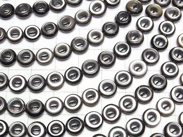 [Video] High quality black shell (Black-lip Oyster) AAA Coin (donut) 8x8mm 1/4-1strand beads (aprx.15inch/36cm)