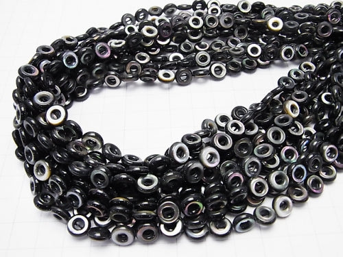 High Quality Black Shell (Black-lip Oyster) AAA Coin (Donut) 8x8x3mm half or 1strand beads (aprx.15inch / 38cm)