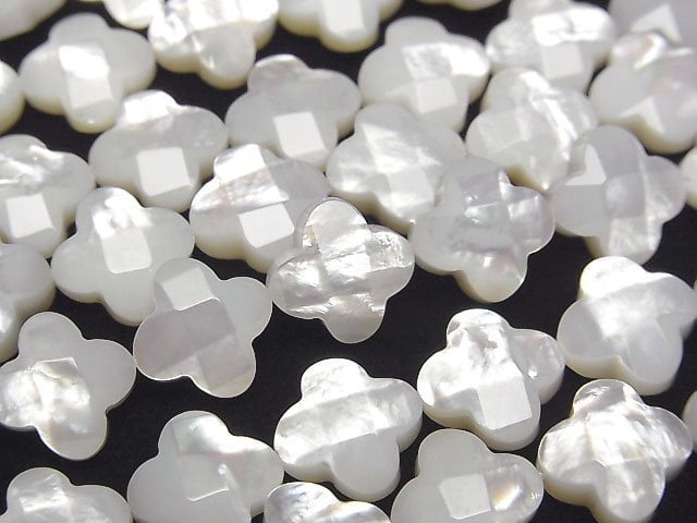 [Video] High quality white shell flower (Faceted) 10x10x4mm 1/4 or 1strand beads (aprx.15inch/38cm)