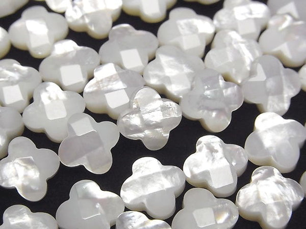 [Video] High quality white shell flower (Faceted) 10x10x4mm 1/4 or 1strand beads (aprx.15inch/38cm)