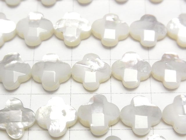 [Video] High quality white shell flower (Faceted) 10x10x4mm 1/4 or 1strand beads (aprx.15inch/38cm)