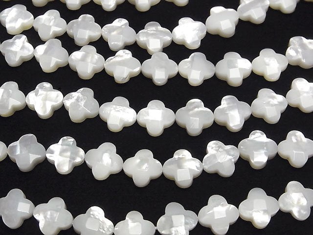 [Video] High quality white shell flower (Faceted) 10x10x4mm 1/4 or 1strand beads (aprx.15inch/38cm)