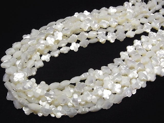 [Video] High quality white shell flower (Faceted) 10x10x4mm 1/4 or 1strand beads (aprx.15inch/38cm)